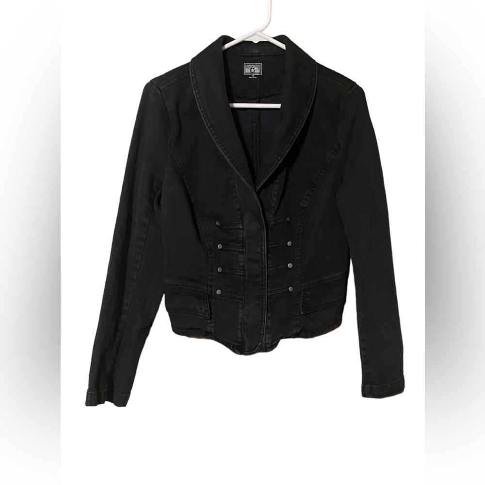 Converse Y2K Washed Black Denim Jean Jacket Women’s Medium Cropped Snap Front